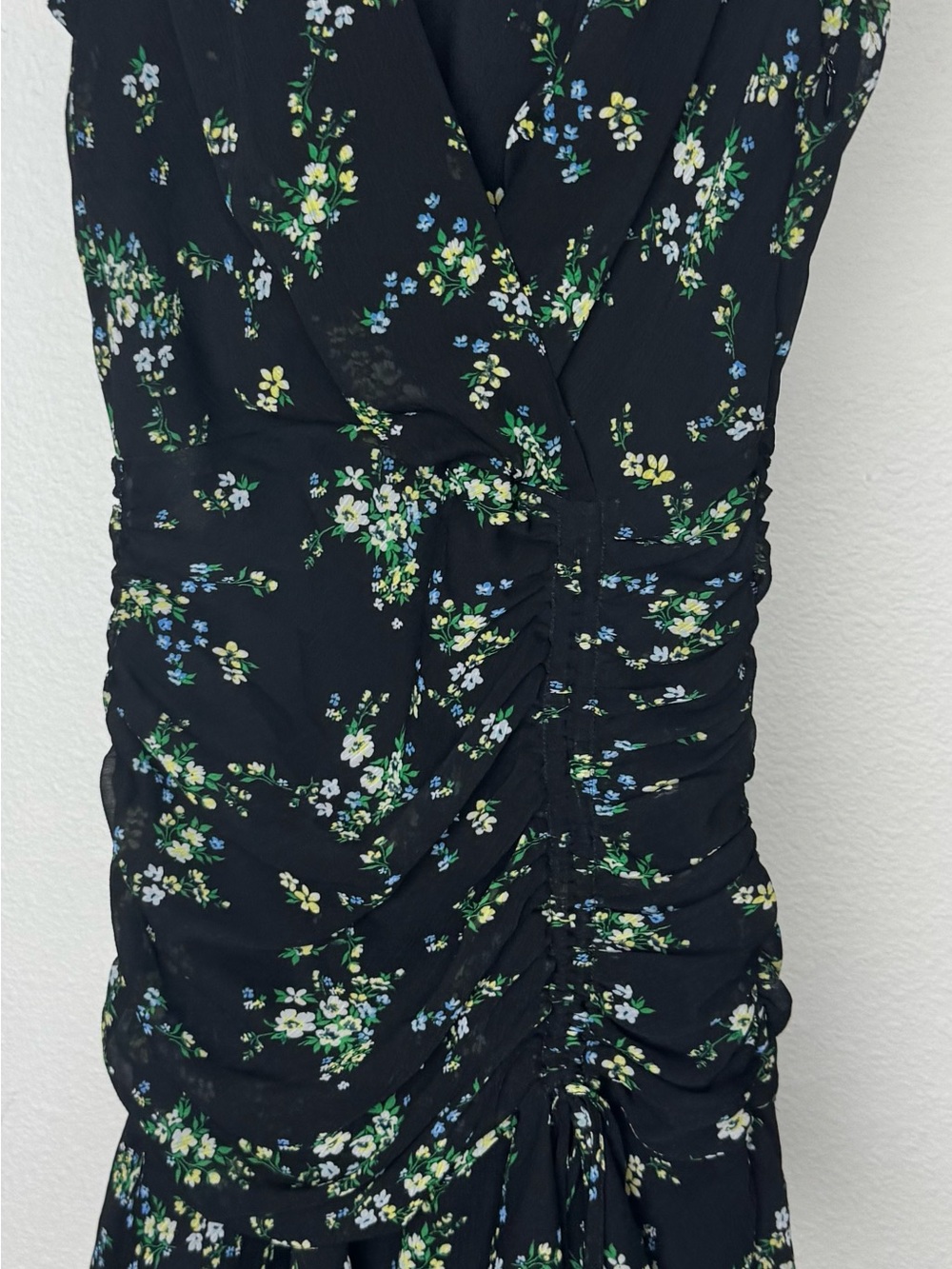 Banana Republic Size 2 Black Floral V-Neck Ruched Women’s Mini Dress